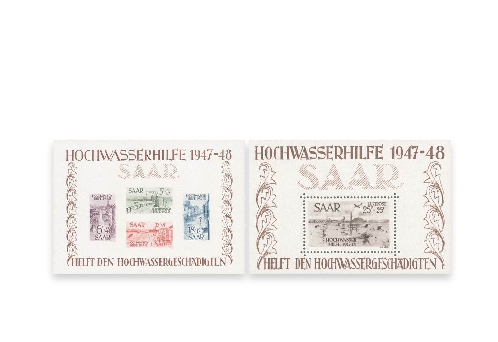 Briefmarken Saarland Hochwasserhilfe 1948 Michel-Nr. Block 1-2 Falz