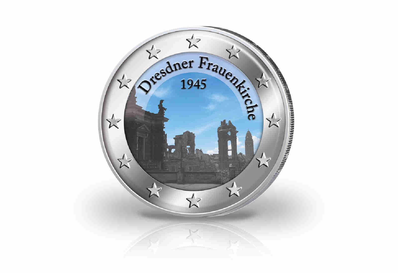 Dresdner Frauenkirche 1945 mit Farbmotiv