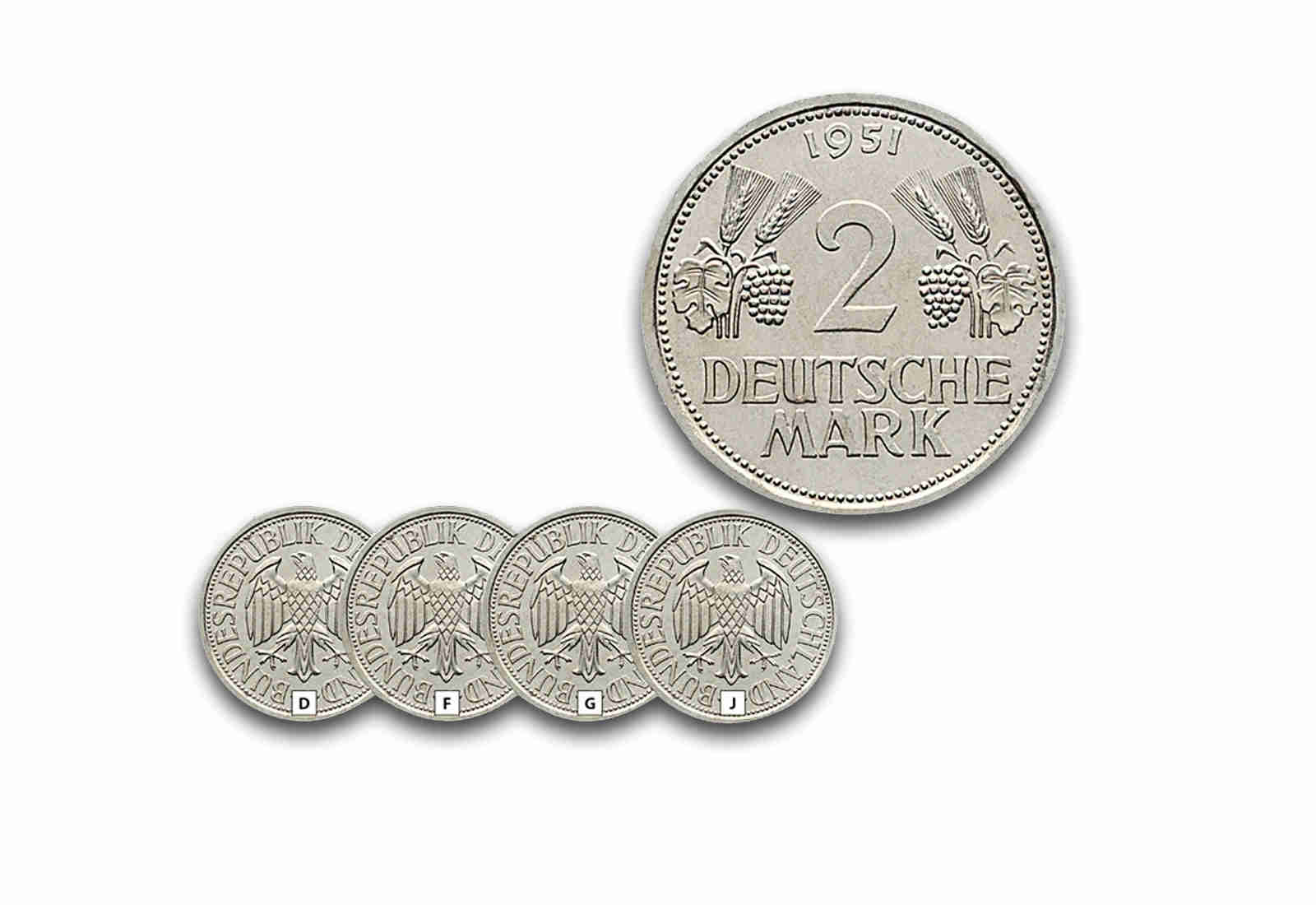 2 DM 1951 BRD Ähren Prägestätte D-J