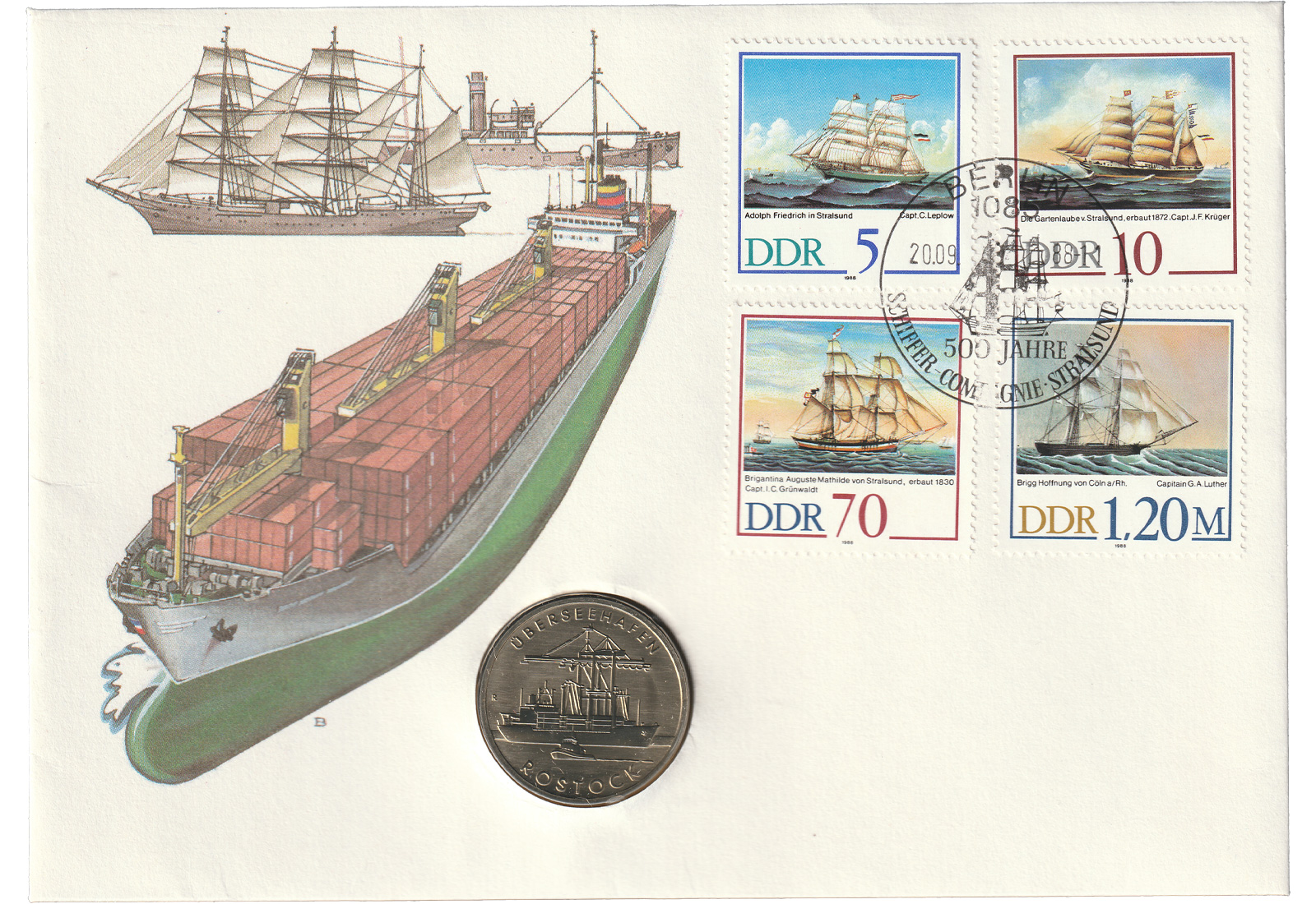DDR Numisbrief J. 1619 5 Mark Überseehafen Rost. 1988