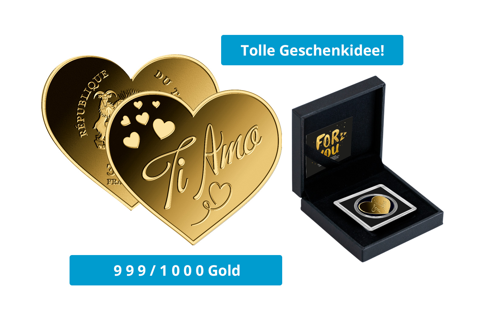 Goldmünze Motiv "Ti Amo" 999/1000 Gold Geschenk