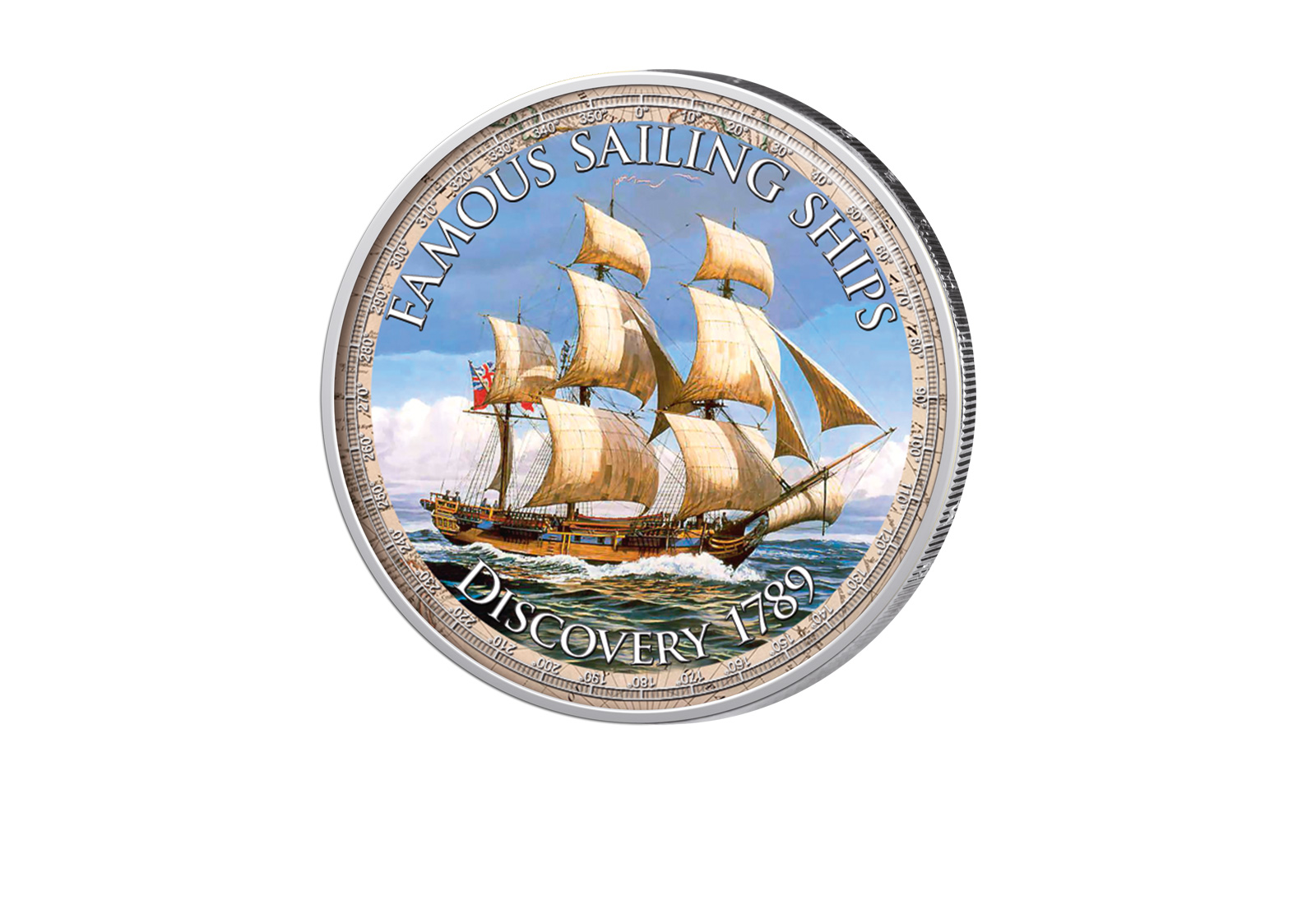 2 Euro mit Farbapplikation Discovery 1789 Berühmte Segelschiffe