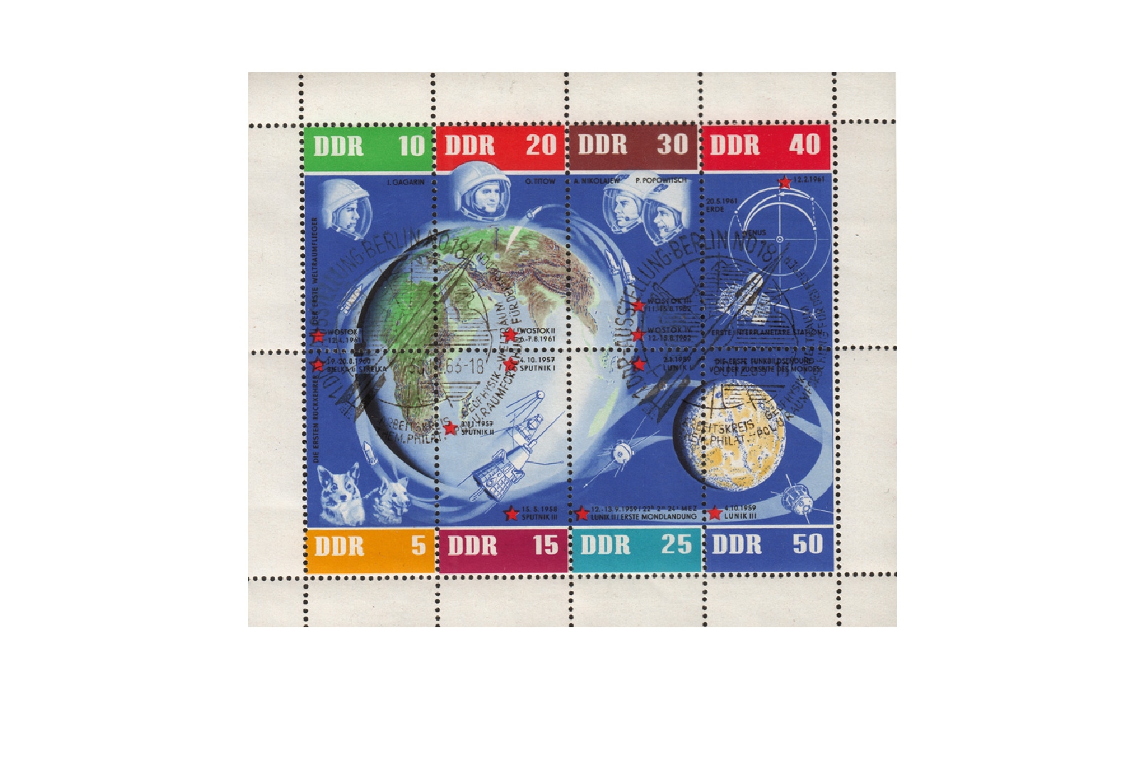 Briefmarken DDR 5 Jahre sowjetische Weltraumflüge 1962 Michel-Nr. 926-933 KB gestempelt