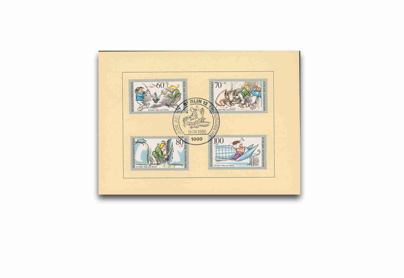 Briefmarken Berlin Max und Moritz Mi. Nr. 868/71 gestempelt auf Karte