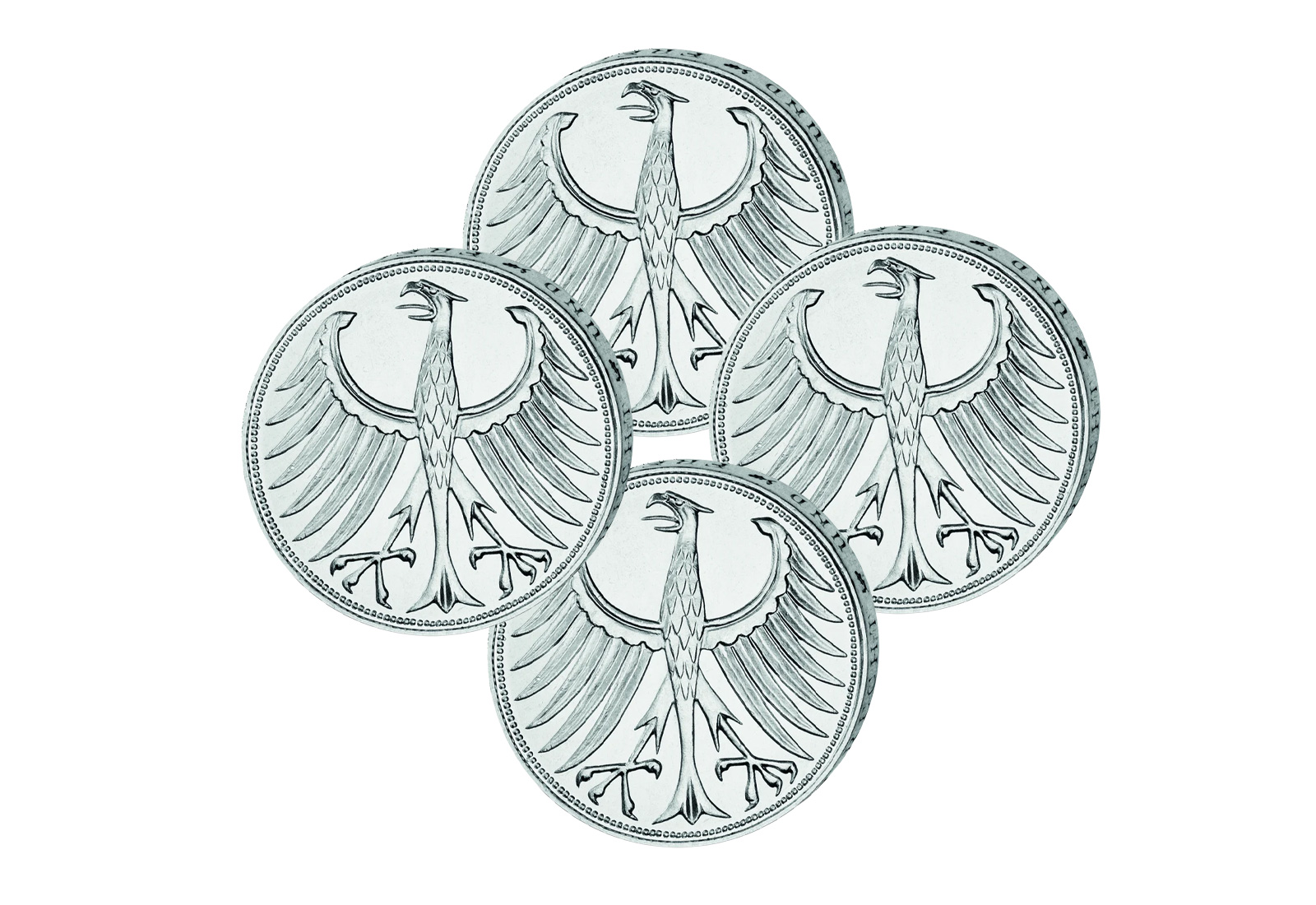 BRD 4x 5 DM 1974 Silberadler Set Prägetätte D-J