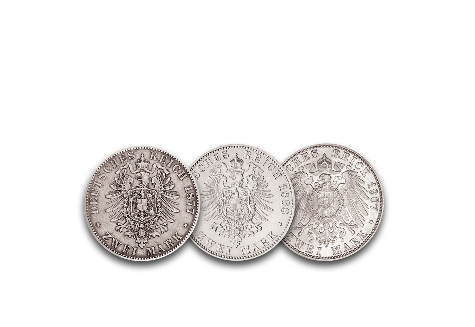 2 Mark Deutsches Kaiserreich Preußen Deutschlands Kaiser im Set Jaeger-Nr. 96, 98, 102