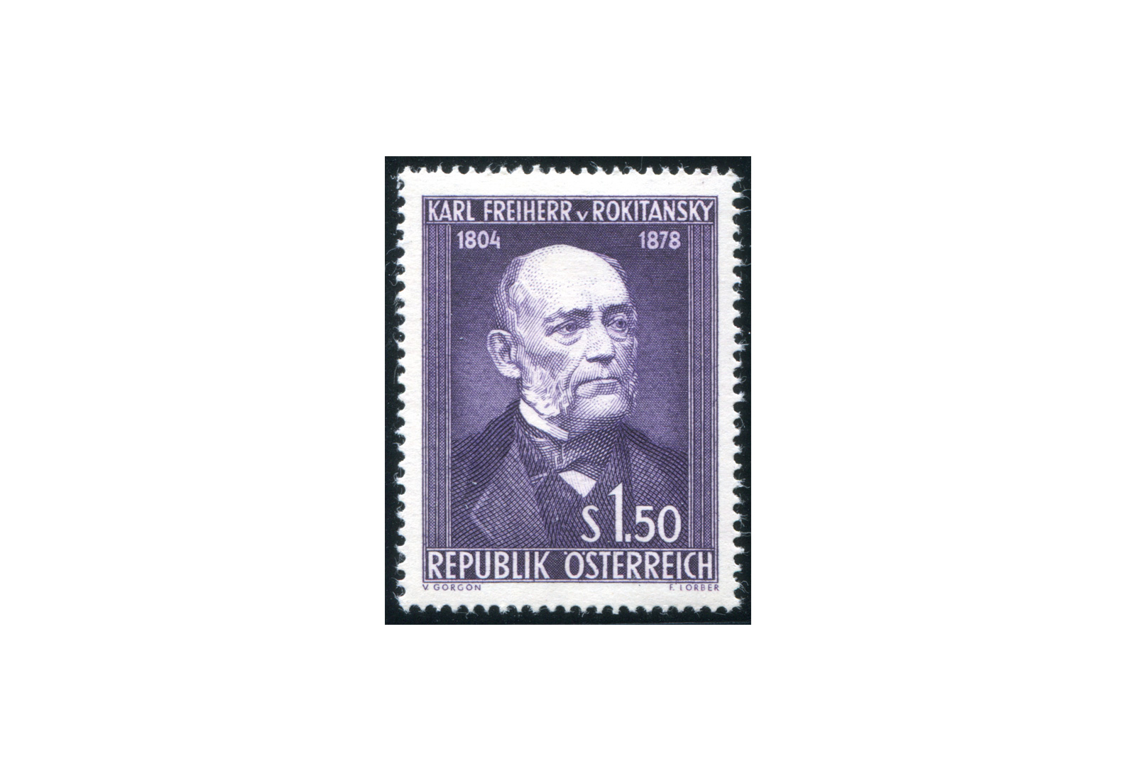 Österreich Einzelausgabe 1954 150. Geburtstag von Karl Freiherr von Rokitansky Michel Nr. 997 gestempelt