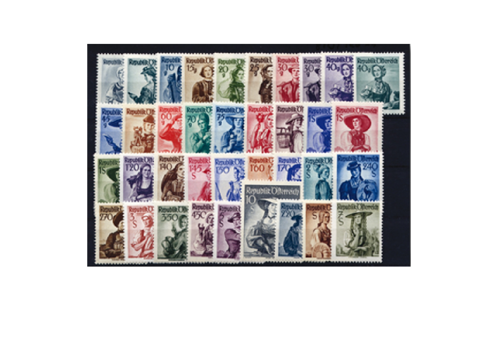 Österreich Trachten 1948/1958 Mi.Nr. 893/926 + 978/80 Falz
