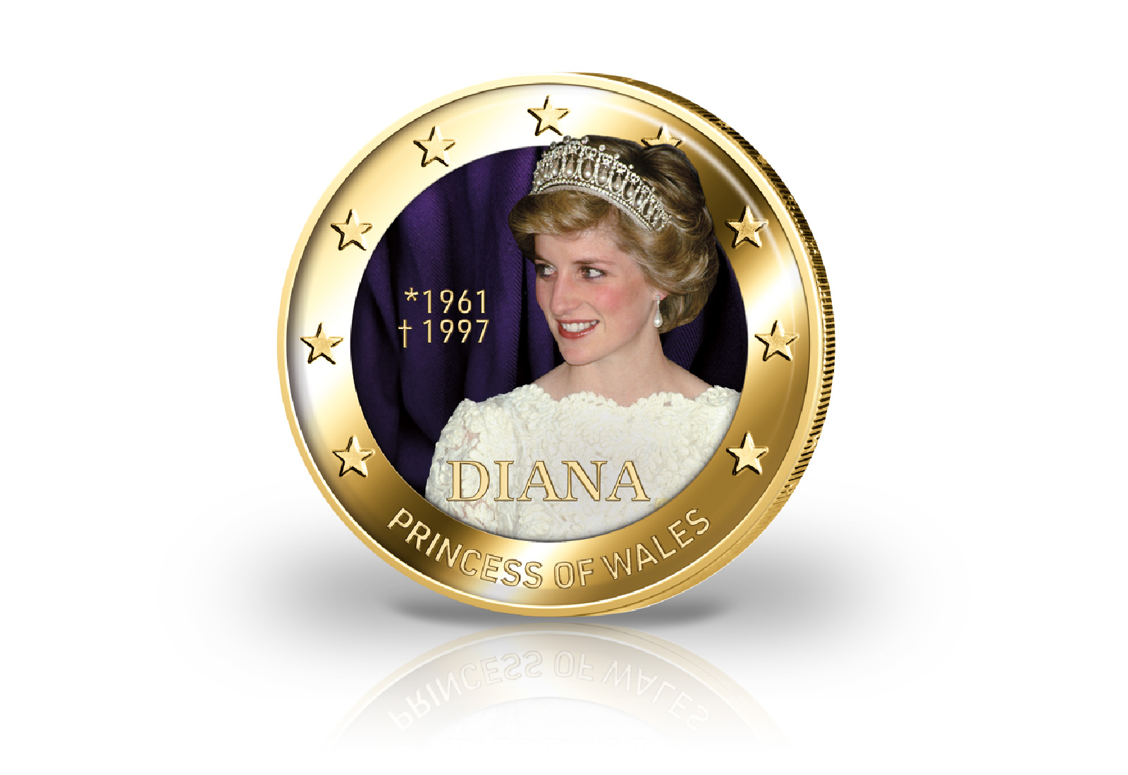 2 Euro mit Farbapplikation und 24 Karat Goldauflage Prinzessin Diana