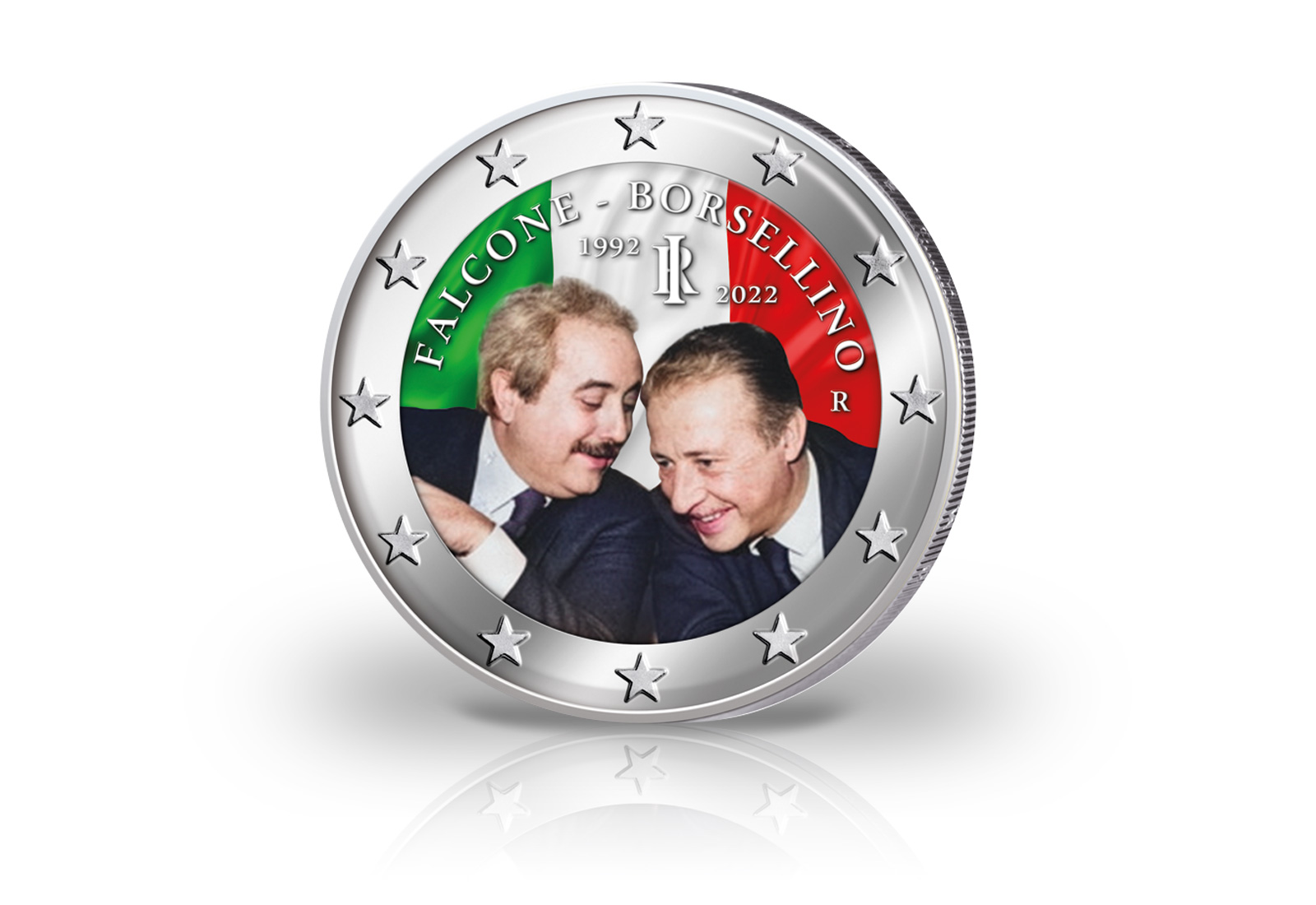 2 Euro 2022 Italien 30. Todestag v. Richter Falcone und Borsellino mit Farbmotiv