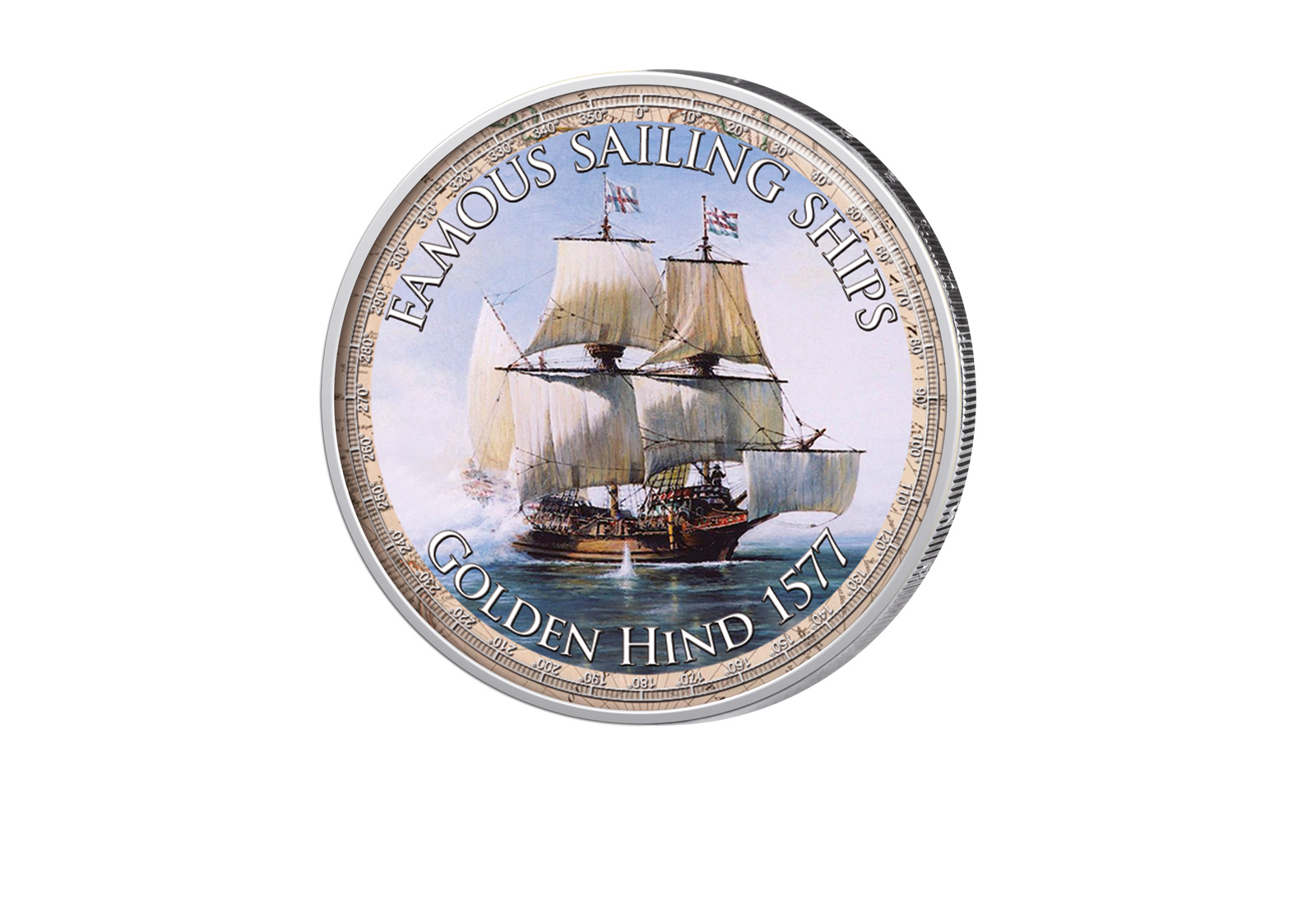 2 Euro mit Farbapplikation Golden Hind 1577 Berühmte Segelschiffe