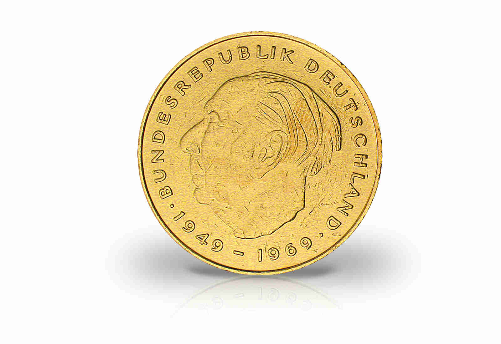 2 DM 1949-1969 BRD Theodor Heuss mit 24 Karat Goldauflage