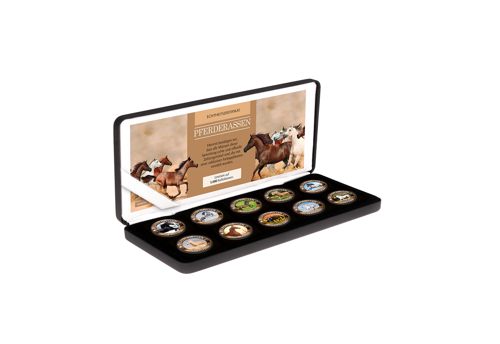 Pferderassen 10er Kollektion mit Farbmotiv im Etui inkl. Zertifikat