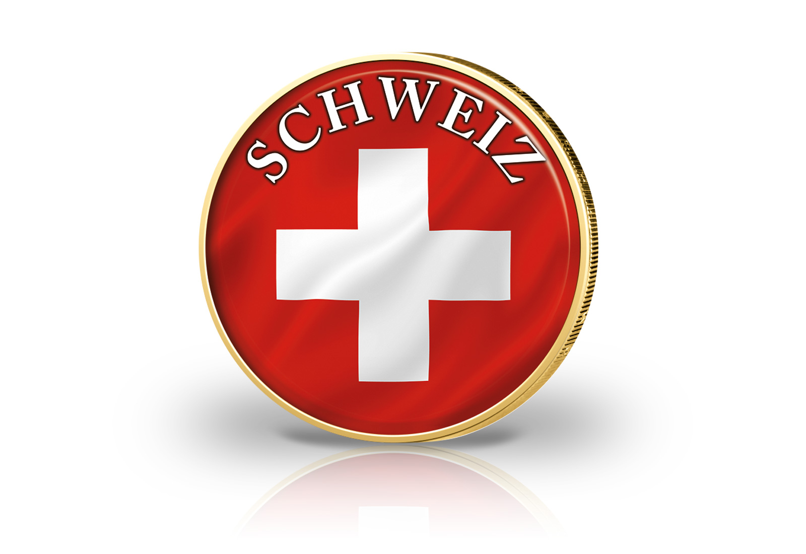 2 Euro vergoldet Schweiz Flagge mit Farbapplikation