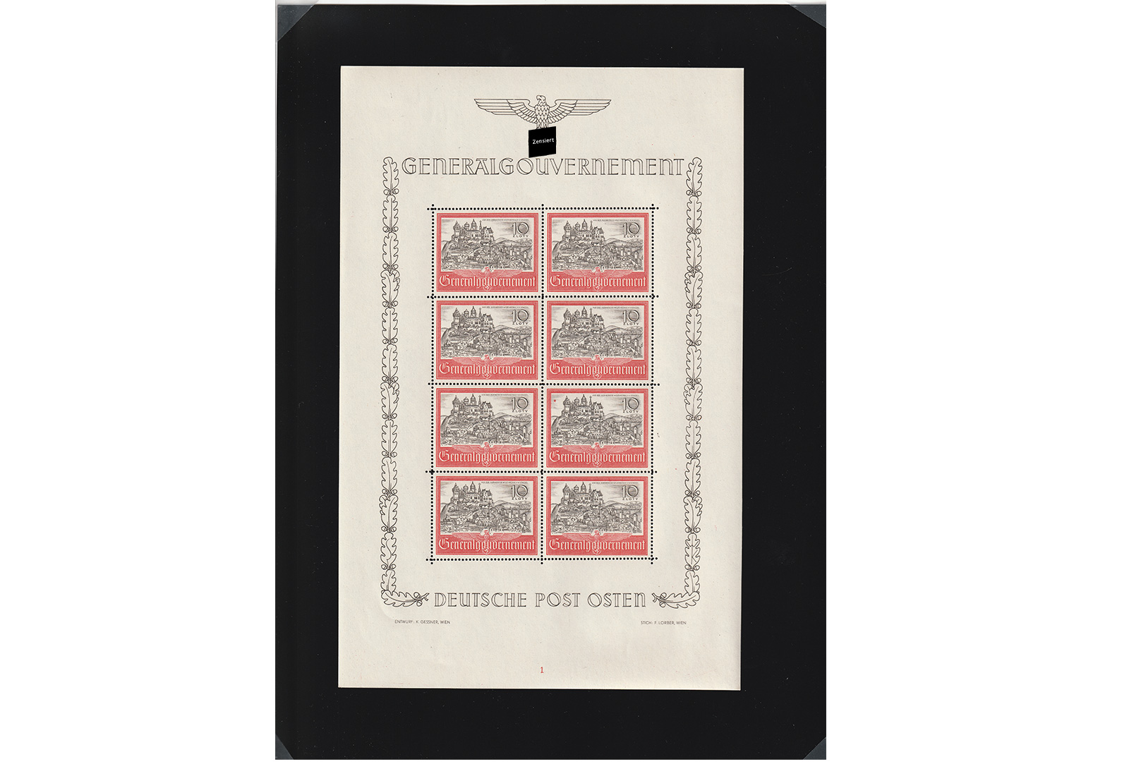 Briefmarken GG Burg und Stadt Krakau MiNr.: 65 ** Bogen