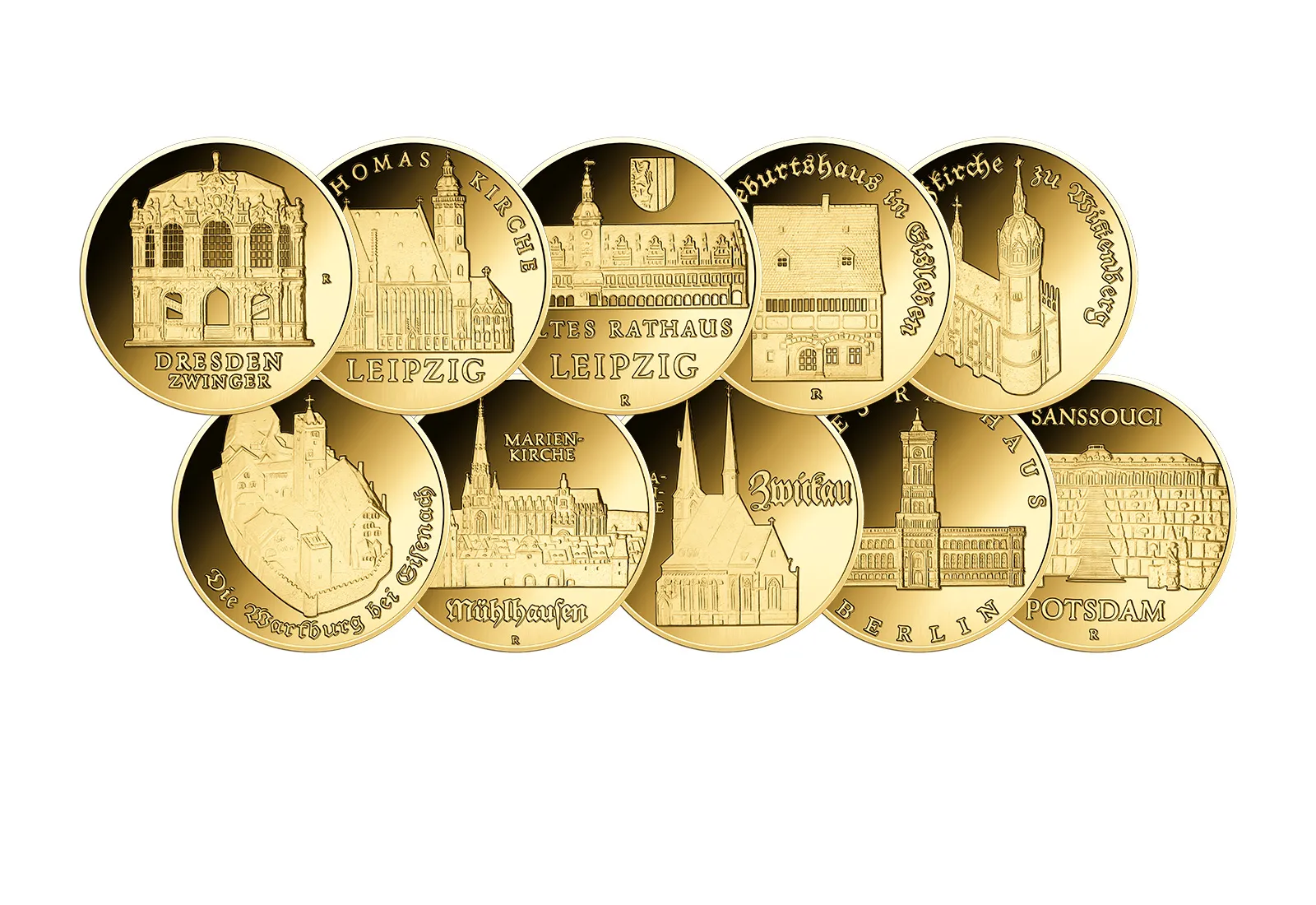 10er-Set Neuprägungen DDR 75 Jahre BRD 999er Gold