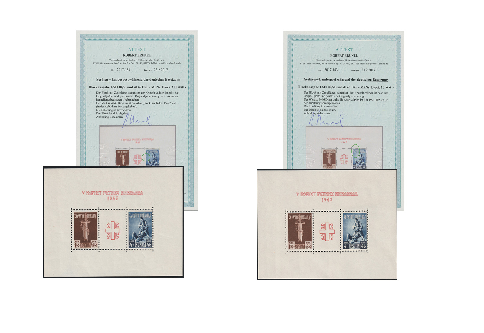 Deutsche Besetzung II. Weltkrieg 1941/43 Dt. Reich/Serbien Block 1 I, 2 I, 3 I-III, 4 I-IV **