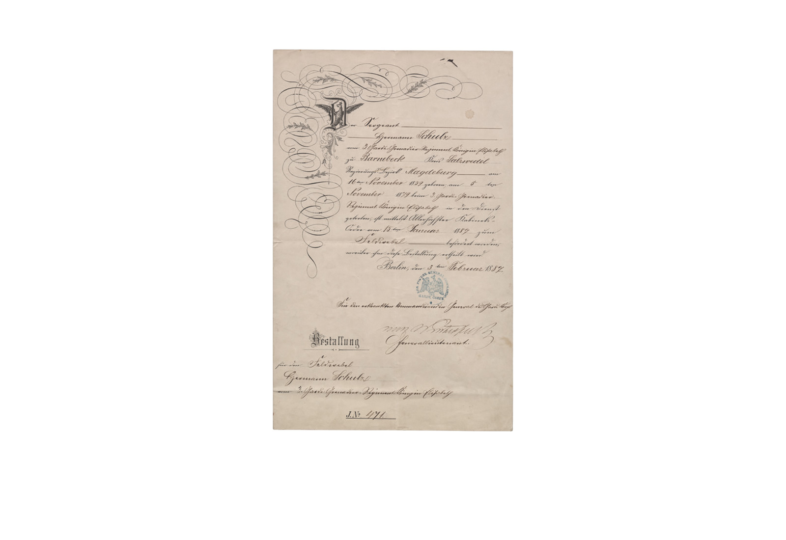 1866/87 Ernennungsurkunde Generalleutnant von Winterfeld