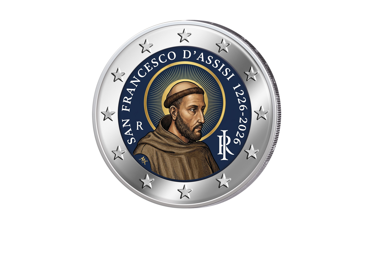 2 Euro 2026 Italien 800. Todestag Franz von Assisi mit Farbapplikation