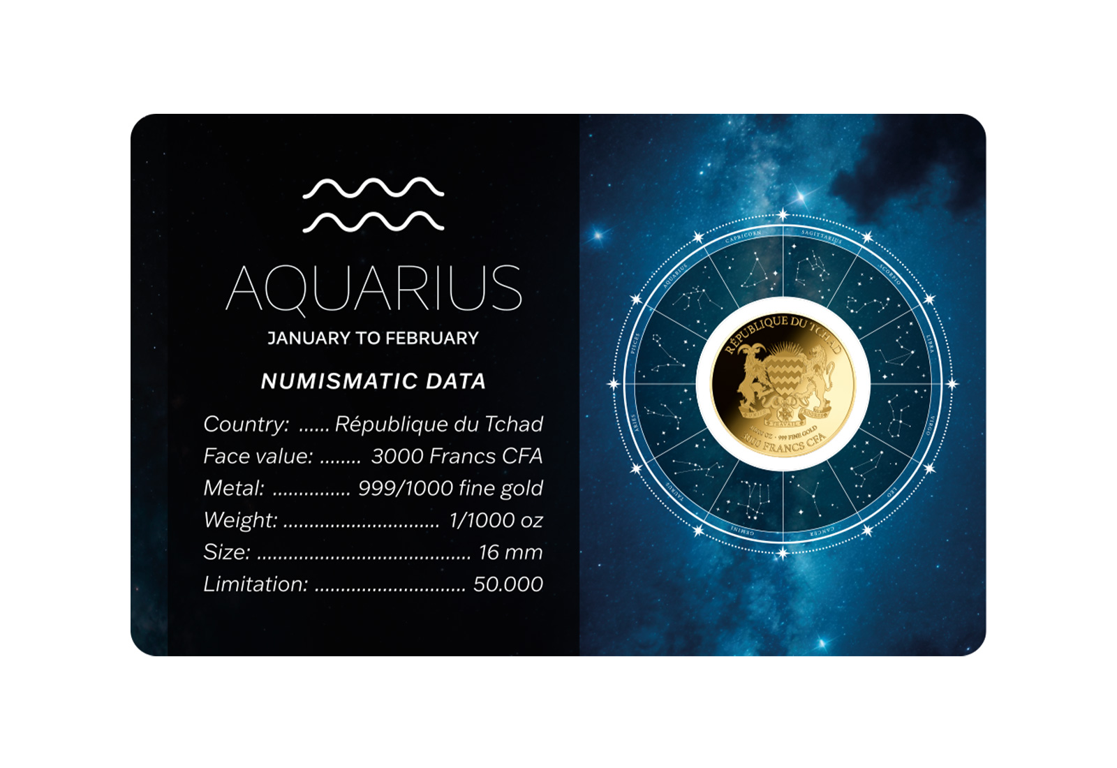 Goldmünze Sternzeichen Wassermann Coincard Feinheit 999/1000 Gold Geschenk