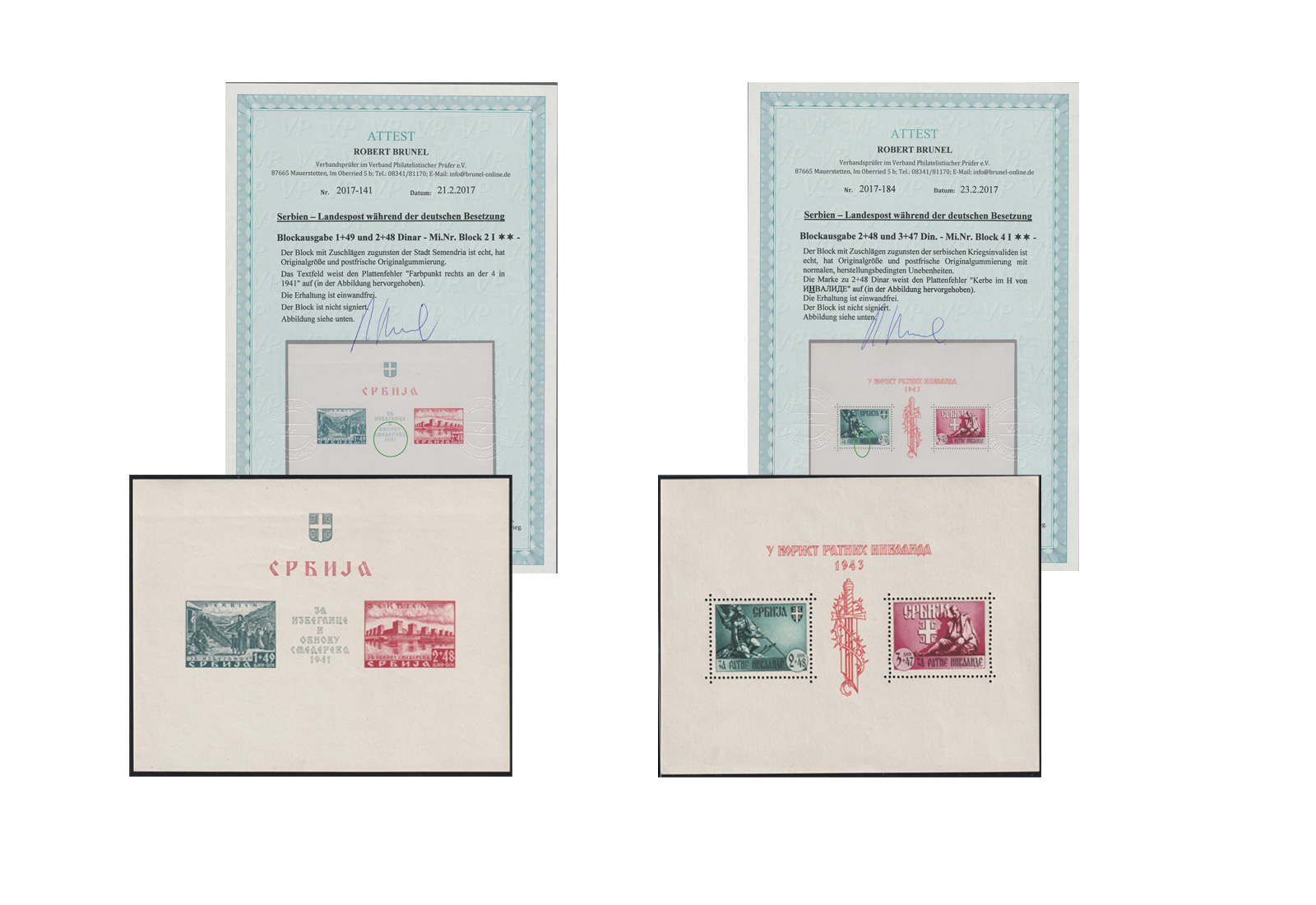 Deutsche Besetzung II. Weltkrieg 1941/43 Dt. Reich/Serbien Block 1 I, 2 I, 3 I-III, 4 I-IV **