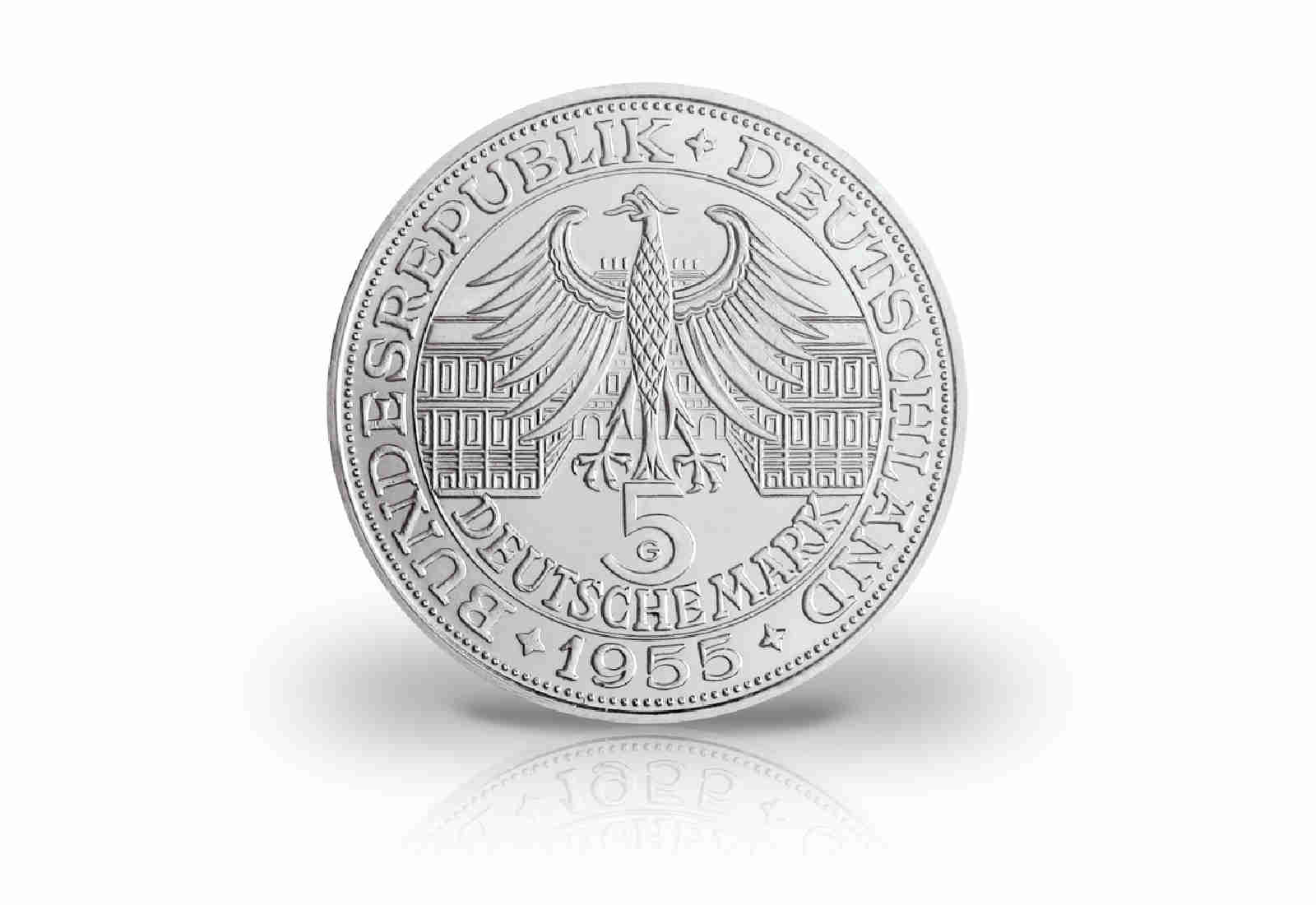 5-DM-Silbermünze 1955 BRD - Markgraf von Baden - Jaeger-Nr. 390