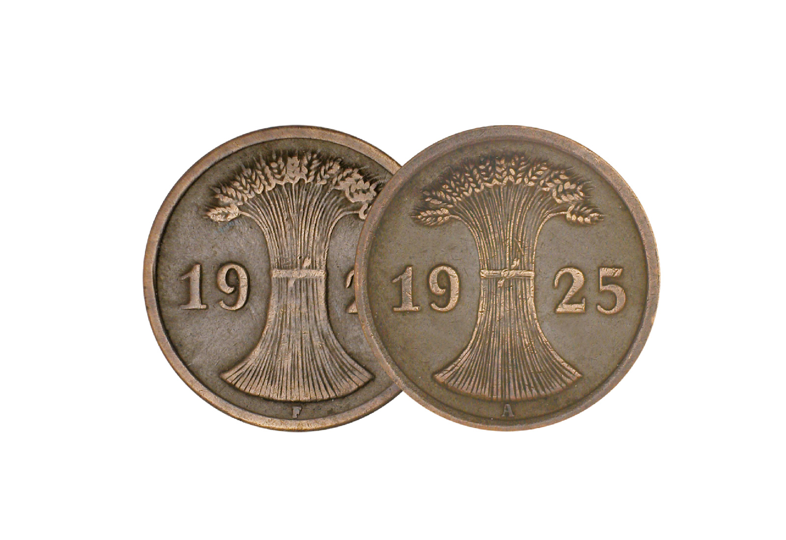 2 Rentenpfennig und 2 Reichspfennig 1924-1936 Prägestätte A Jaeger-Nr. 307 und 314