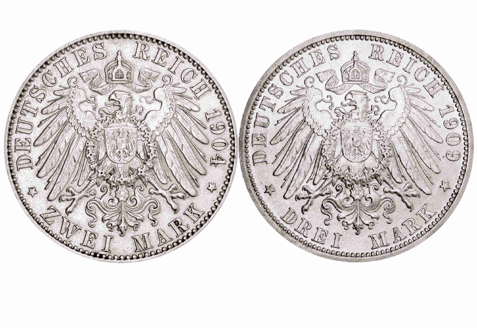 2 und 3 Mark 1892-1914 Wappen Hamburg Deutsches Kaiserreich im Spar-Set