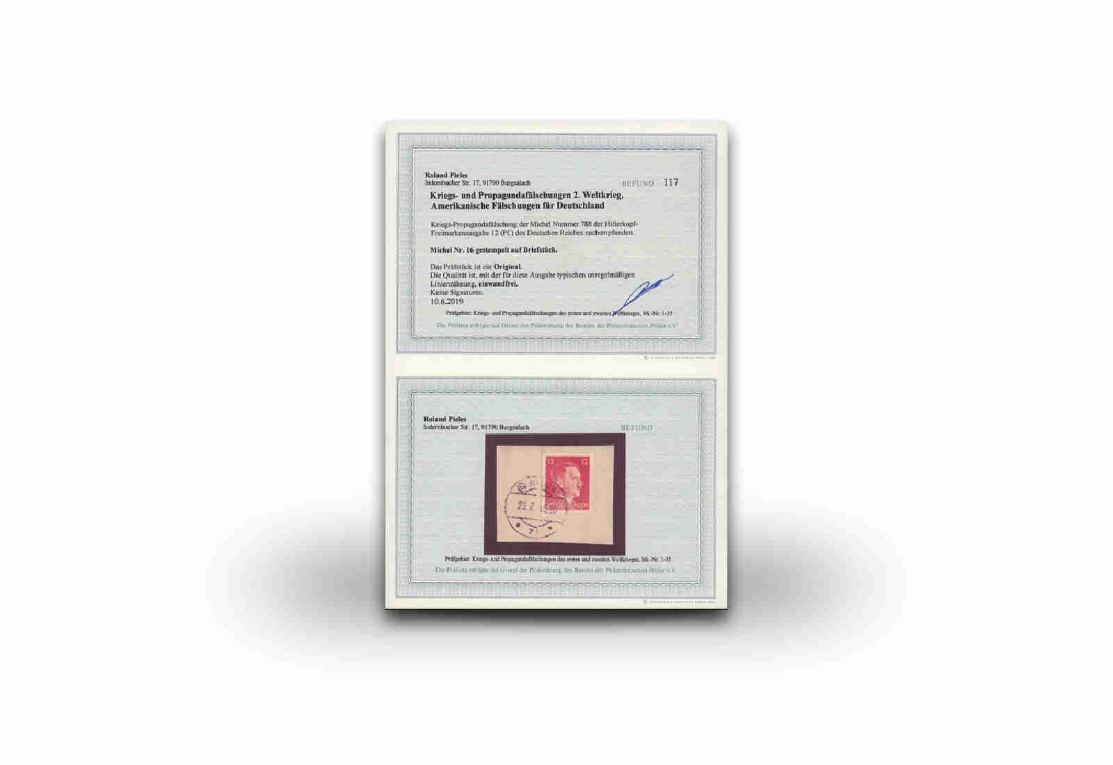 Briefmarke Deutsches Reich 1944/45 Michel-Nr. 16 gestempelt Fotoattest