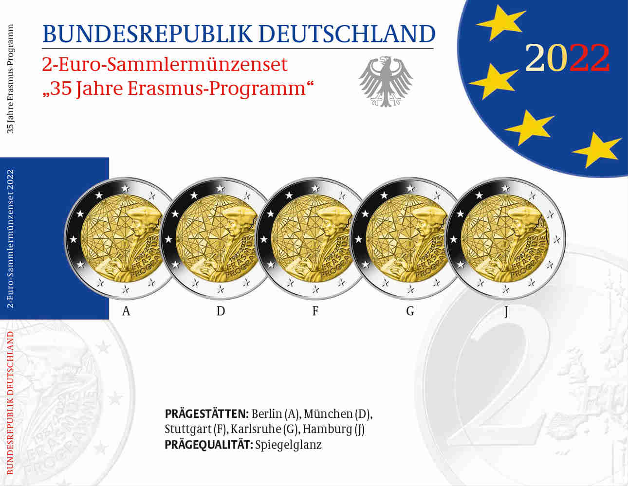 2 Euro Deutschland 2022 35 Jahre Erasmus-Programm Prägestätte A-J PP im Blister