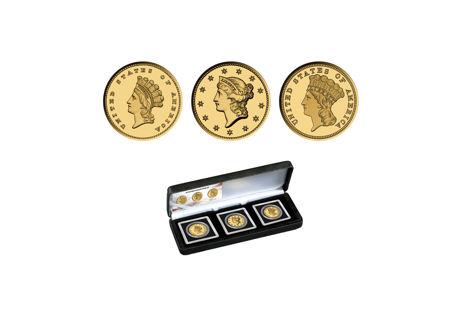 USA Gold Münzen Komplettset mit 3 Motiven aus 999er Gold