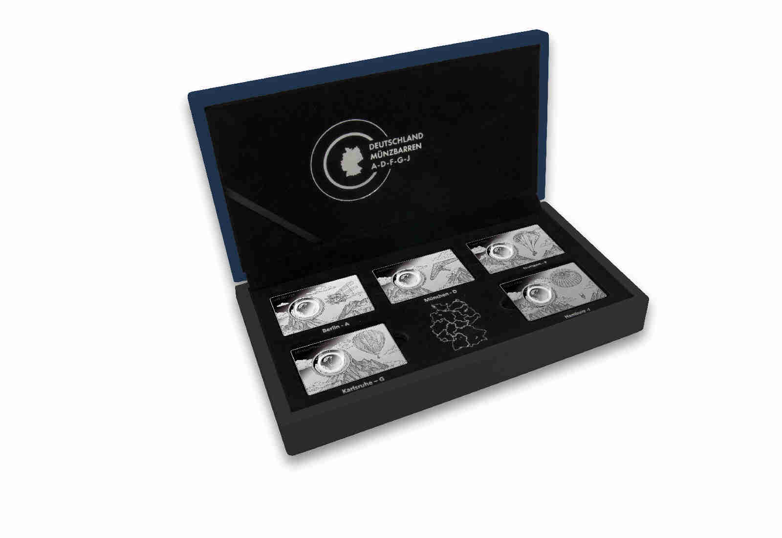 10 Euro 2019 Deutschland in der Luft mit Color-Inlay eingefasst in einem Barren Prägestätte A-J