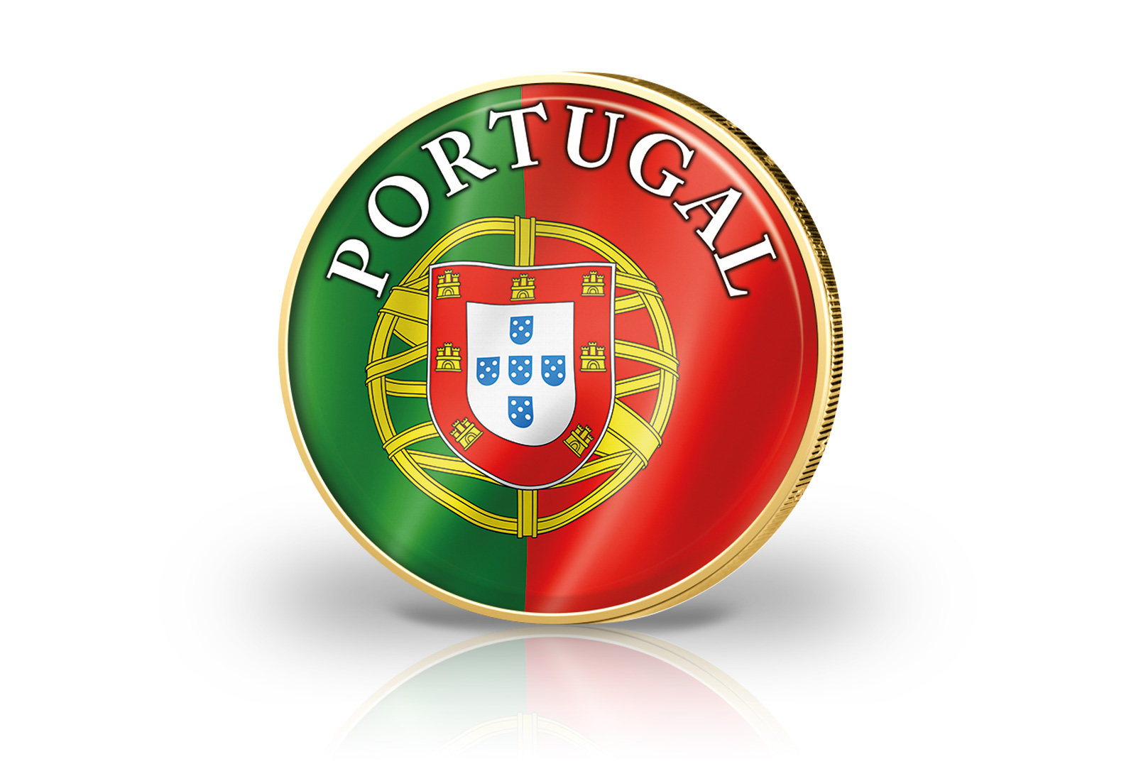 2 Euro vergoldet Portugal Flagge mit Farbapplikation
