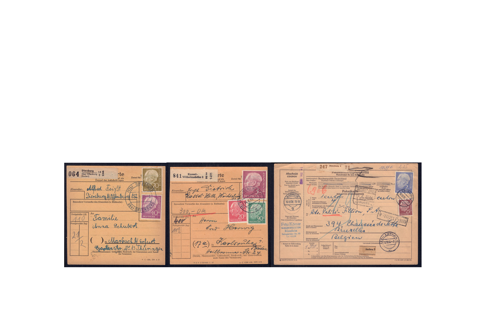 BRD Heuss I - Paketkarten Lot mit verschiedenen Bedarfsstücken