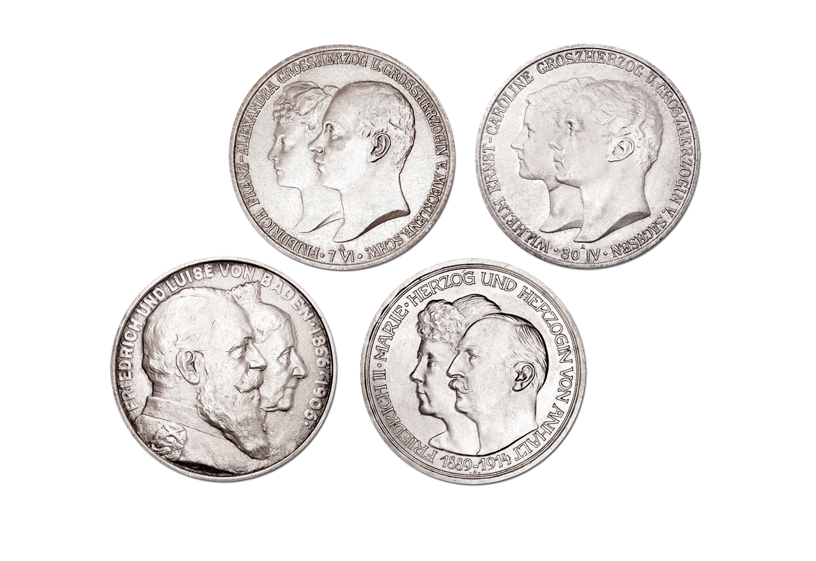 4er-Set Kaiserreich Mark Hochzeit in Silber im Etui Jaeger-Nr.: 25, 35, 87 und 59