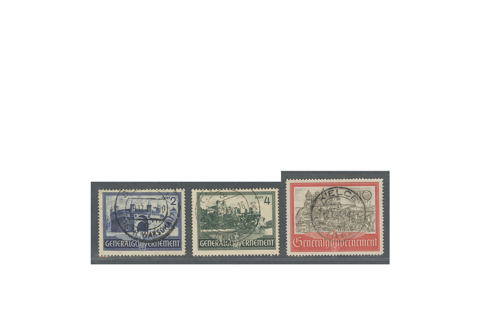 Generalgouvernement 1941: Bauwerke Michel Nr. 63/65 gestempelt