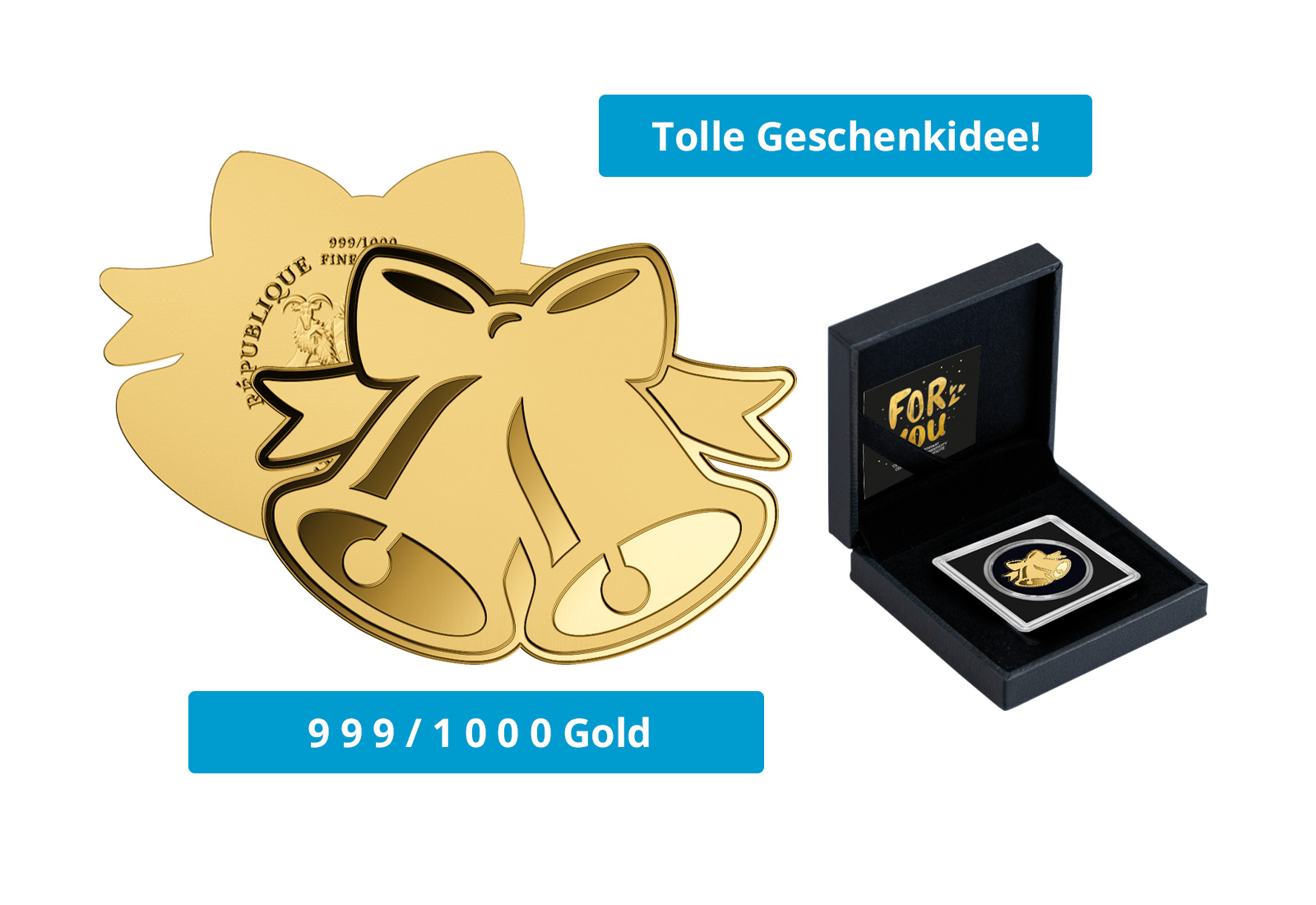 Goldmünze Motiv "Weihnachtsglocken" 999/1000 Gold Geschenk