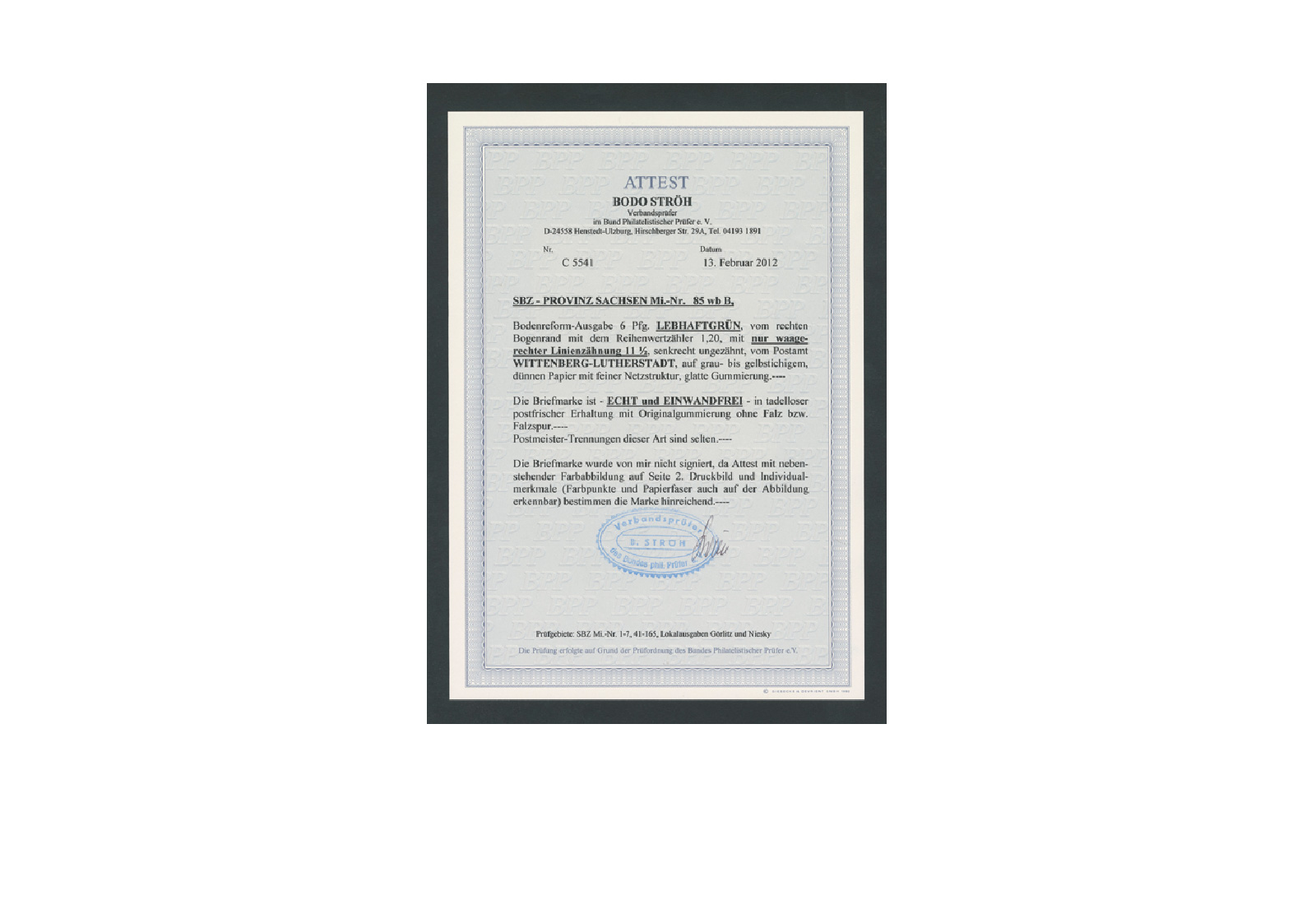 Briefmarke SBZ Provinz Sachsen Bodenreform 1945 Michel-Nr. 85 wb B postfrisch Fotoattest