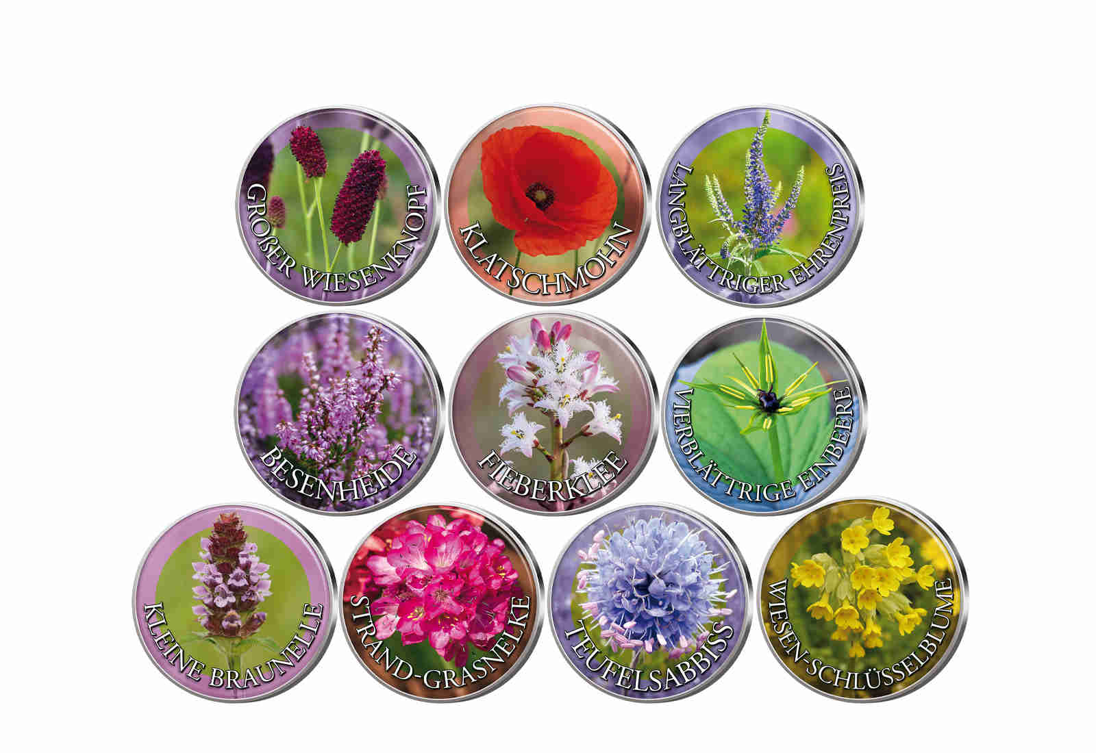 Blumen des Jahres 2015-2024 10er Kollektion mit Farbmotiv im Etui inkl. Zertifikat