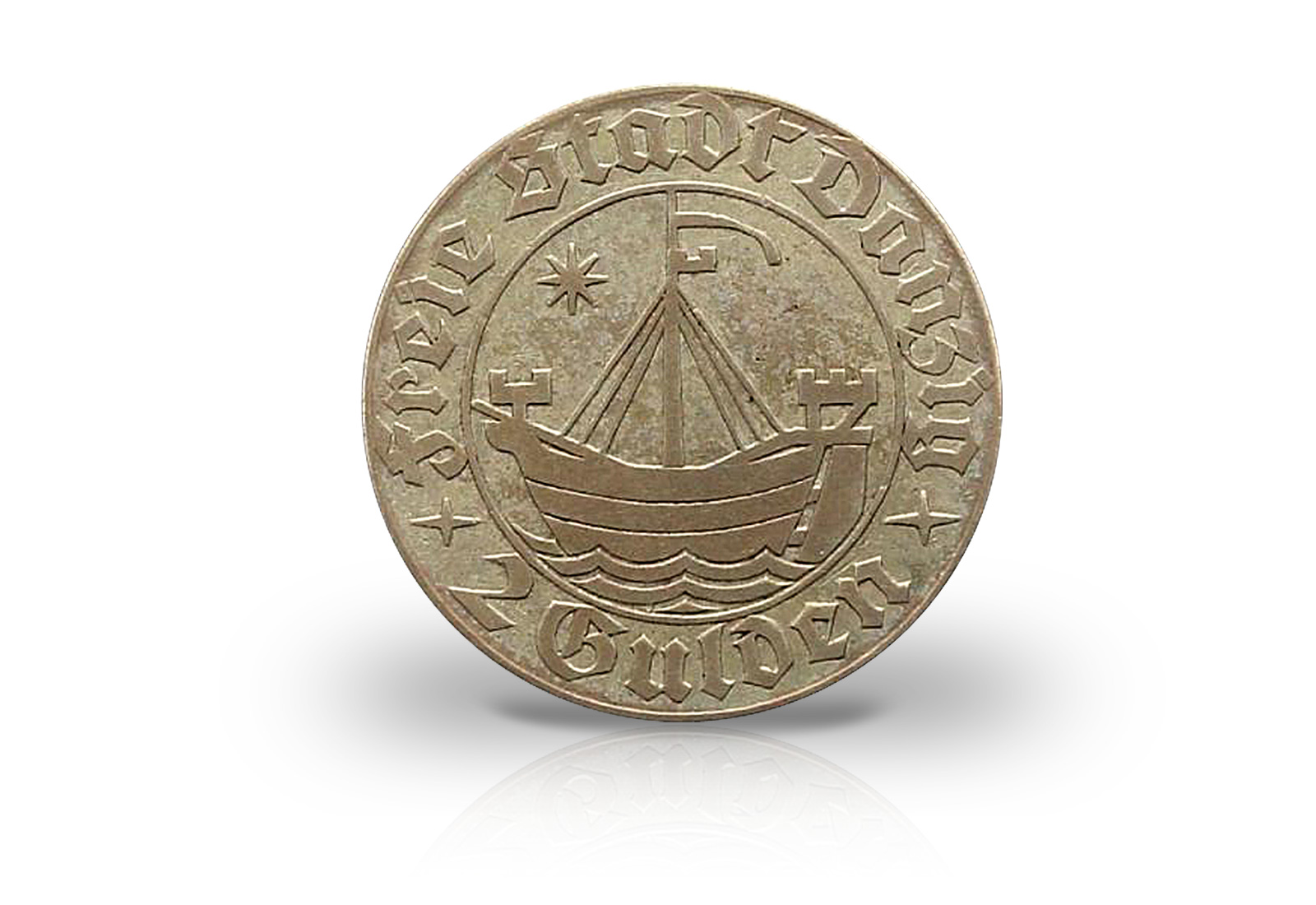 Danzig 2 Gulden Silbermünze 1932 Wappen mit Schildhaltern