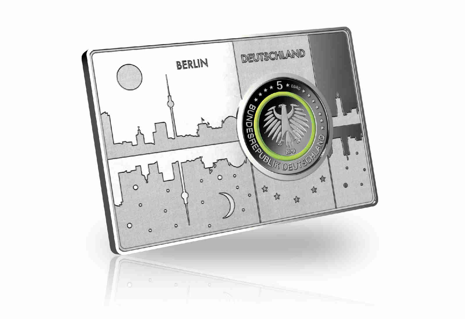 5 Euro 2019 Deutschland Gemäßtigte Zone eingefasst in einem Barren Prägestätte A