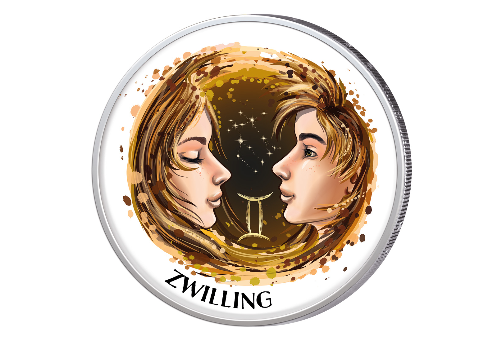 2 Euro mit Farbapplikation Sternzeichen Zwilling