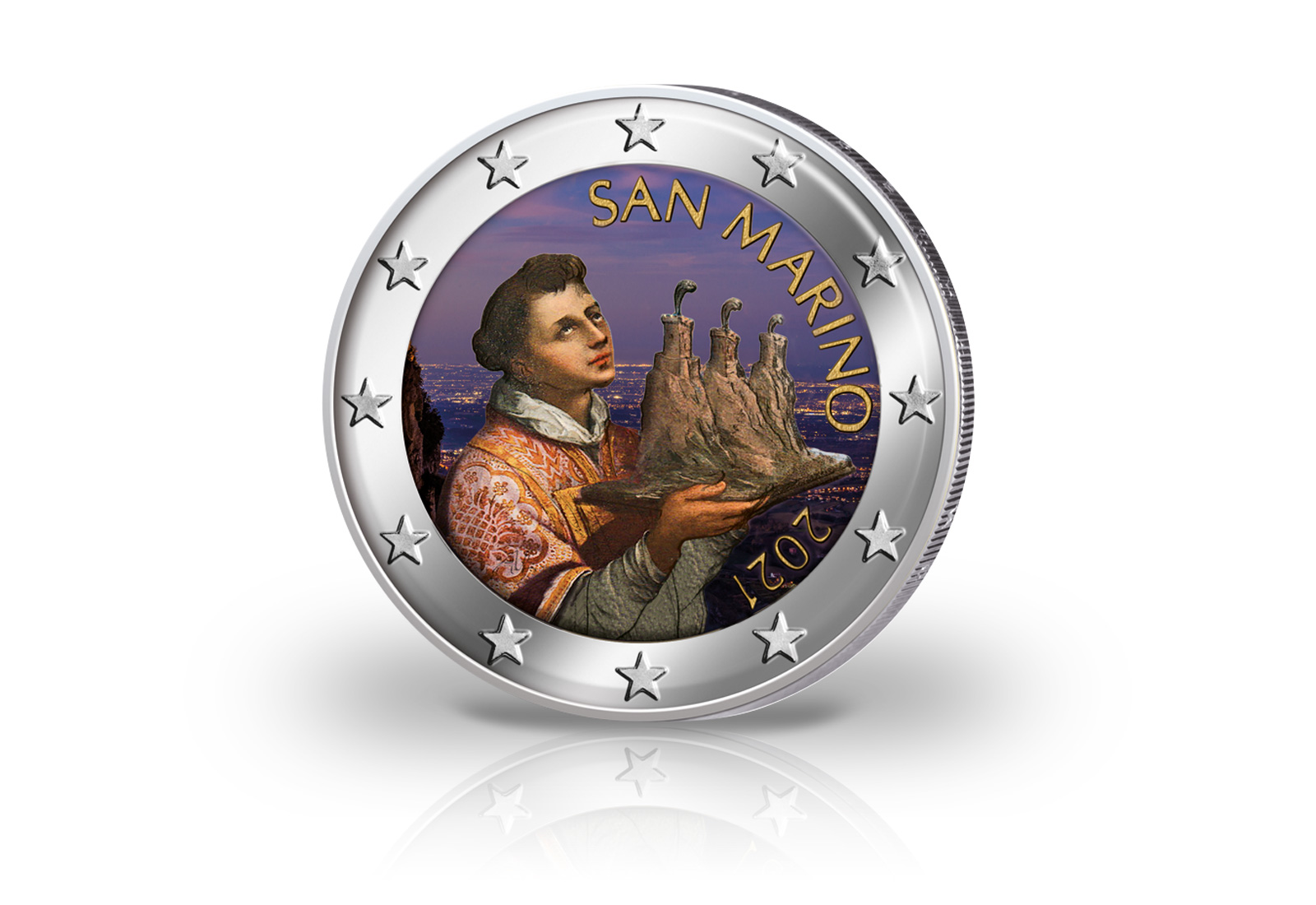 2 Euro 2021 San Marino Der Heilige Marinus mit Farbmotiv