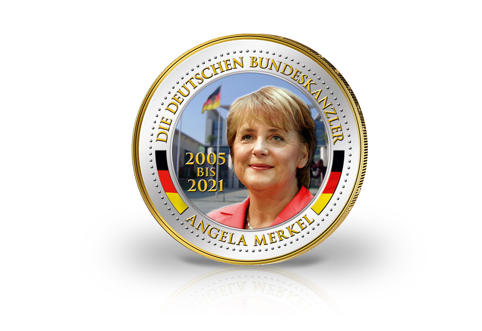 2 Euro Bundeskanzlerin Angela Merkel mit Farbmotiv und veredelt mit 24 kt Goldauflage