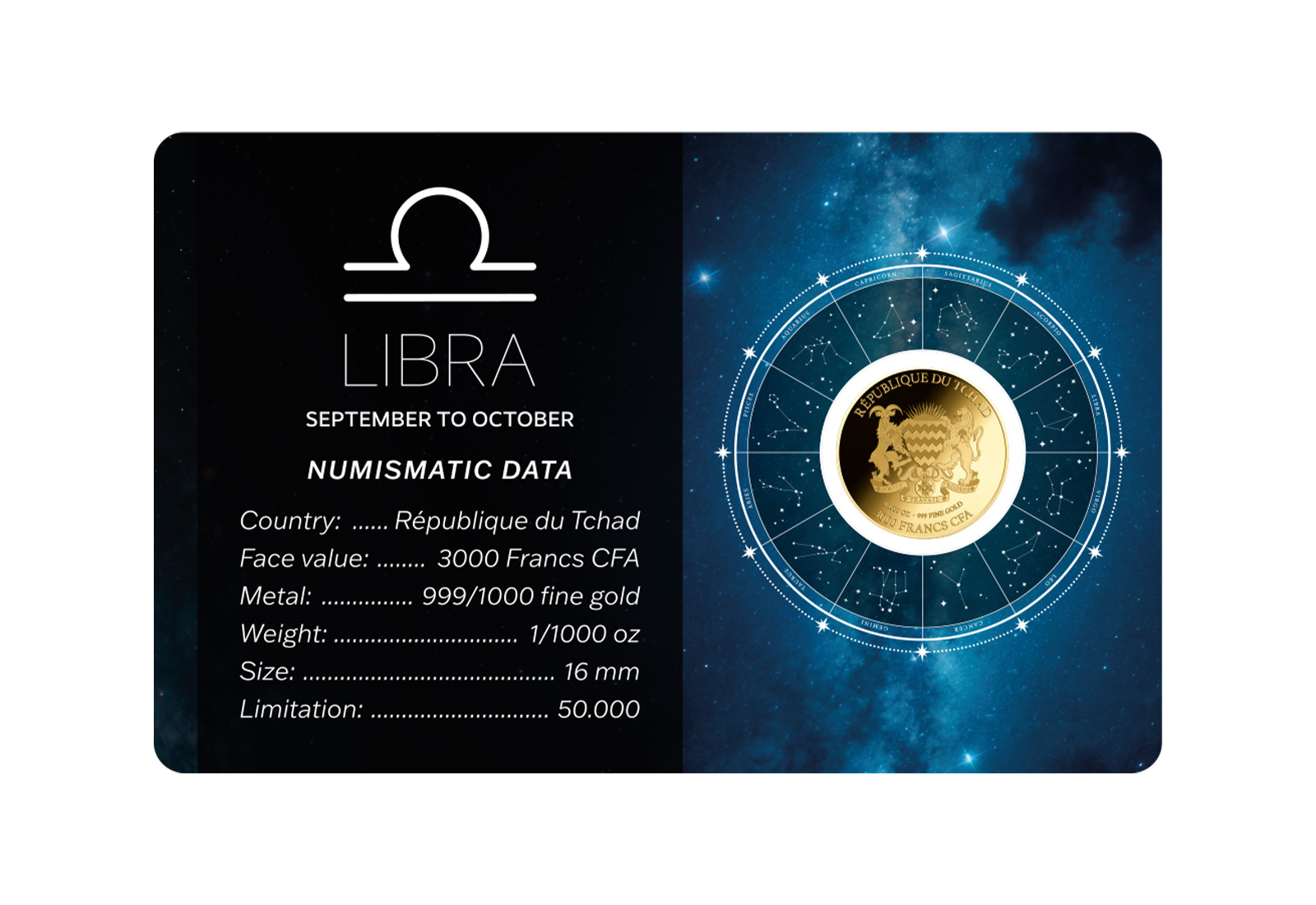 Goldmünze Sternzeichen Waage Coincard Feinheit 999/1000 Gold Geschenk