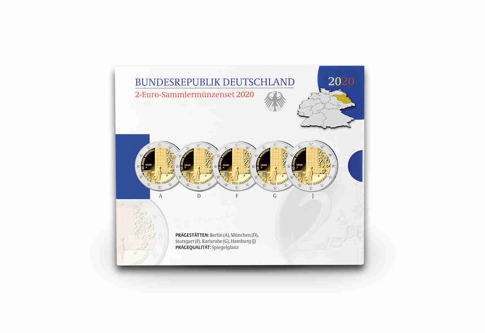 2 Euro 2020 Deutschland 50 J. Kniefall von Warschau PP Prägest. A-J im Blister