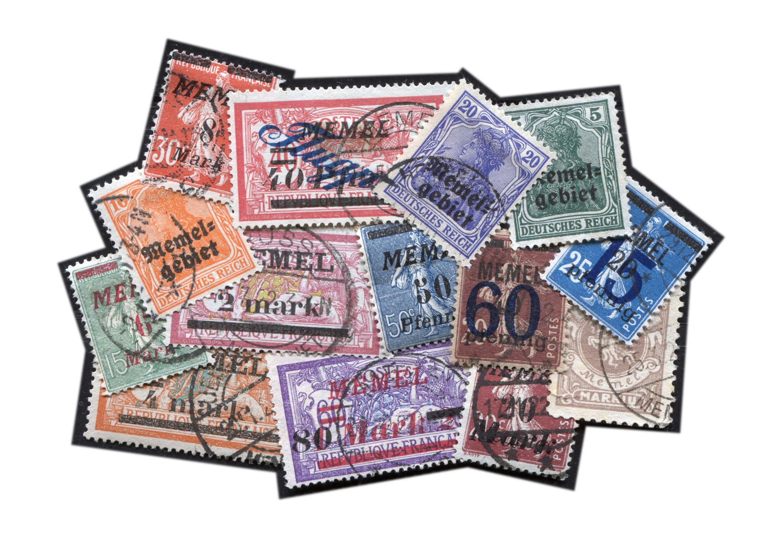 Briefmarken Memelgebiet 25 verschiedene Marken postfrisch und gestempelt