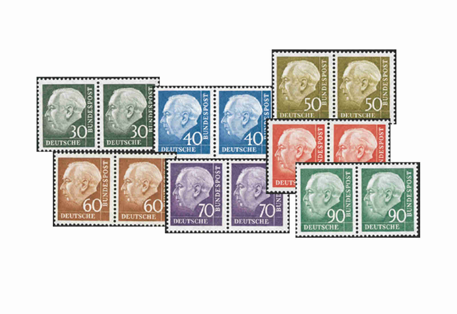 Briefmarken BRD Paarsatz Heuss II. Michel-Nr. 259-265 postfrisch