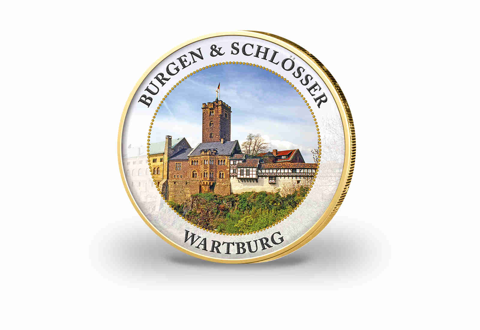 2 Euro vergoldet Burgen und Schlösser - Burg Wartburg mit Farbmotiv