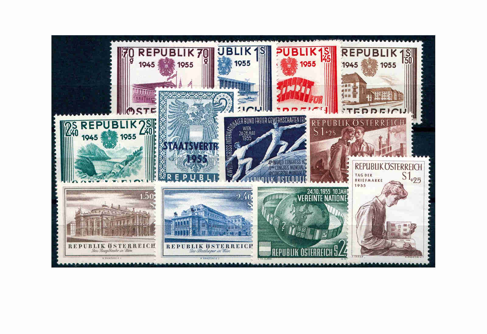 Briefmarken Österreich Jahrgang 1955 Michel-Nr. 1012-1023 postfrisch